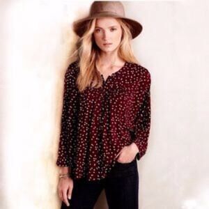 Maeve  Maroon Linden Polk-a-dot Long Sleeve Blouse  Small